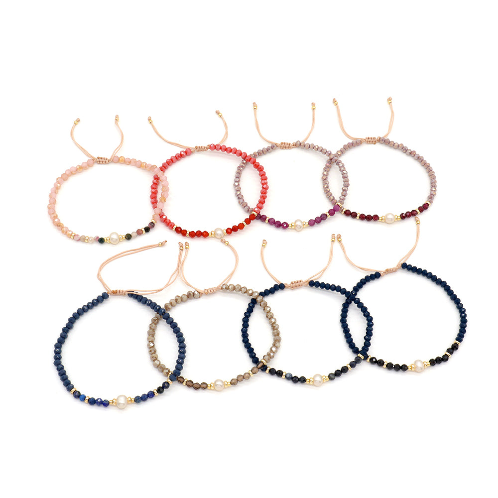 OEM Customized Fashion Handmade Wholesale Women Macrame Gold Plated Charm Adjustable Fresh Water Pearl Natural Stone Bracelet