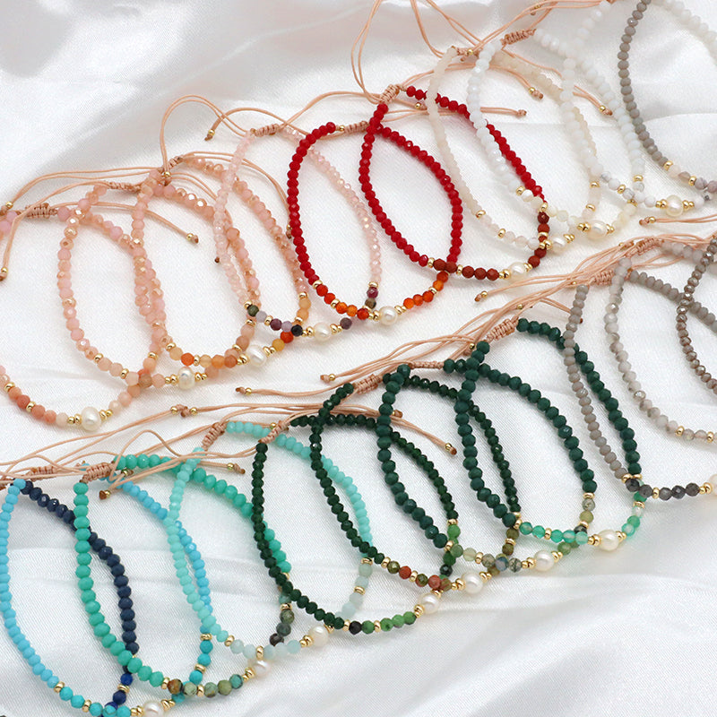 OEM Customized Fashion Handmade Wholesale Women Macrame Gold Plated Charm Adjustable Fresh Water Pearl Natural Stone Bracelet