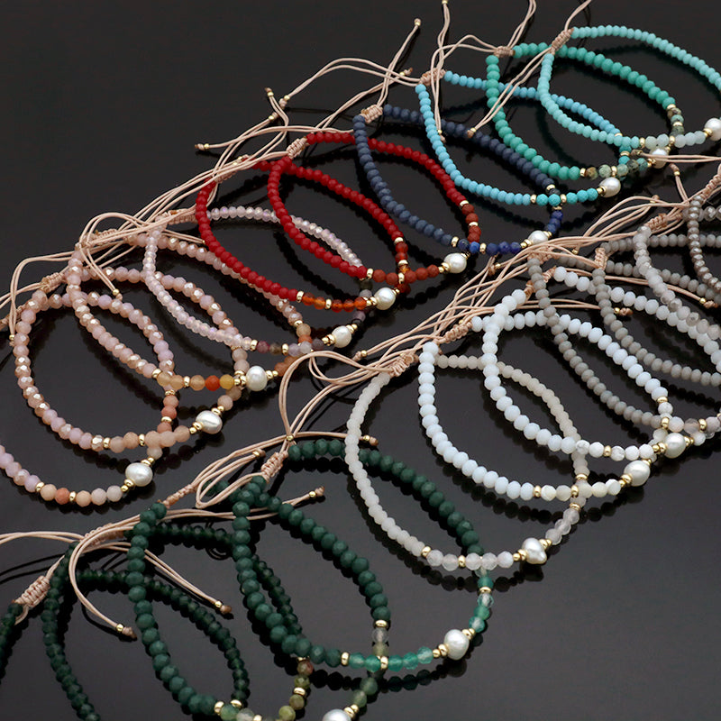 OEM Customized Fashion Handmade Wholesale Women Macrame Gold Plated Charm Adjustable Fresh Water Pearl Natural Stone Bracelet