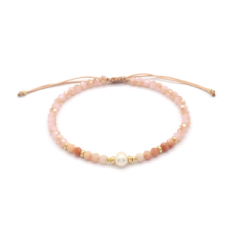 OEM Customized Fashion Handmade Wholesale Women Macrame Gold Plated Charm Adjustable Fresh Water Pearl Natural Stone Bracelet