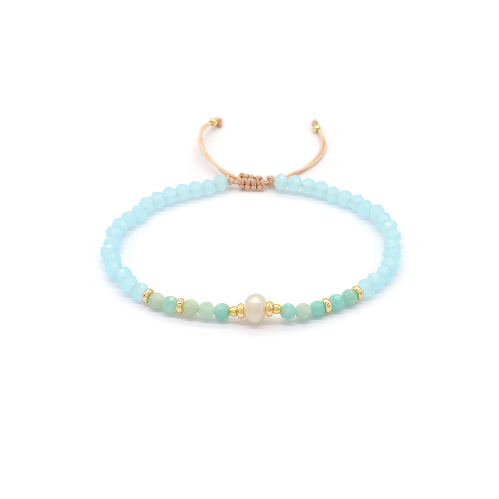 OEM Customized Fashion Handmade Wholesale Women Macrame Gold Plated Charm Adjustable Fresh Water Pearl Natural Stone Bracelet