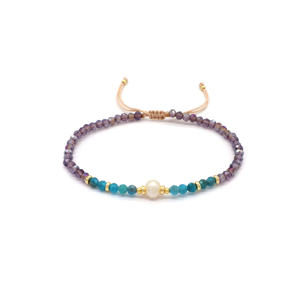 OEM Customized Fashion Handmade Wholesale Women Macrame Gold Plated Charm Adjustable Fresh Water Pearl Natural Stone Bracelet