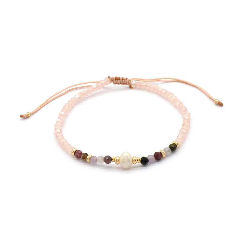 OEM Customized Fashion Handmade Wholesale Women Macrame Gold Plated Charm Adjustable Fresh Water Pearl Natural Stone Bracelet