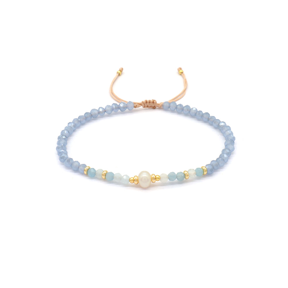 OEM Customized Fashion Handmade Wholesale Women Macrame Gold Plated Charm Adjustable Fresh Water Pearl Natural Stone Bracelet