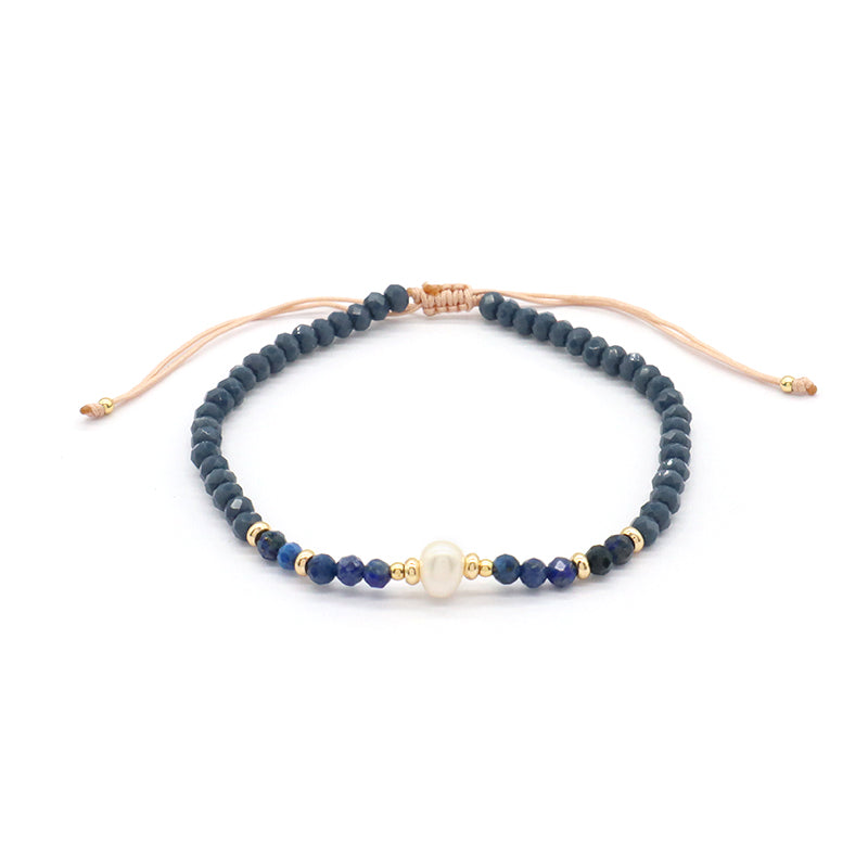 OEM Customized Fashion Handmade Wholesale Women Macrame Gold Plated Charm Adjustable Fresh Water Pearl Natural Stone Bracelet