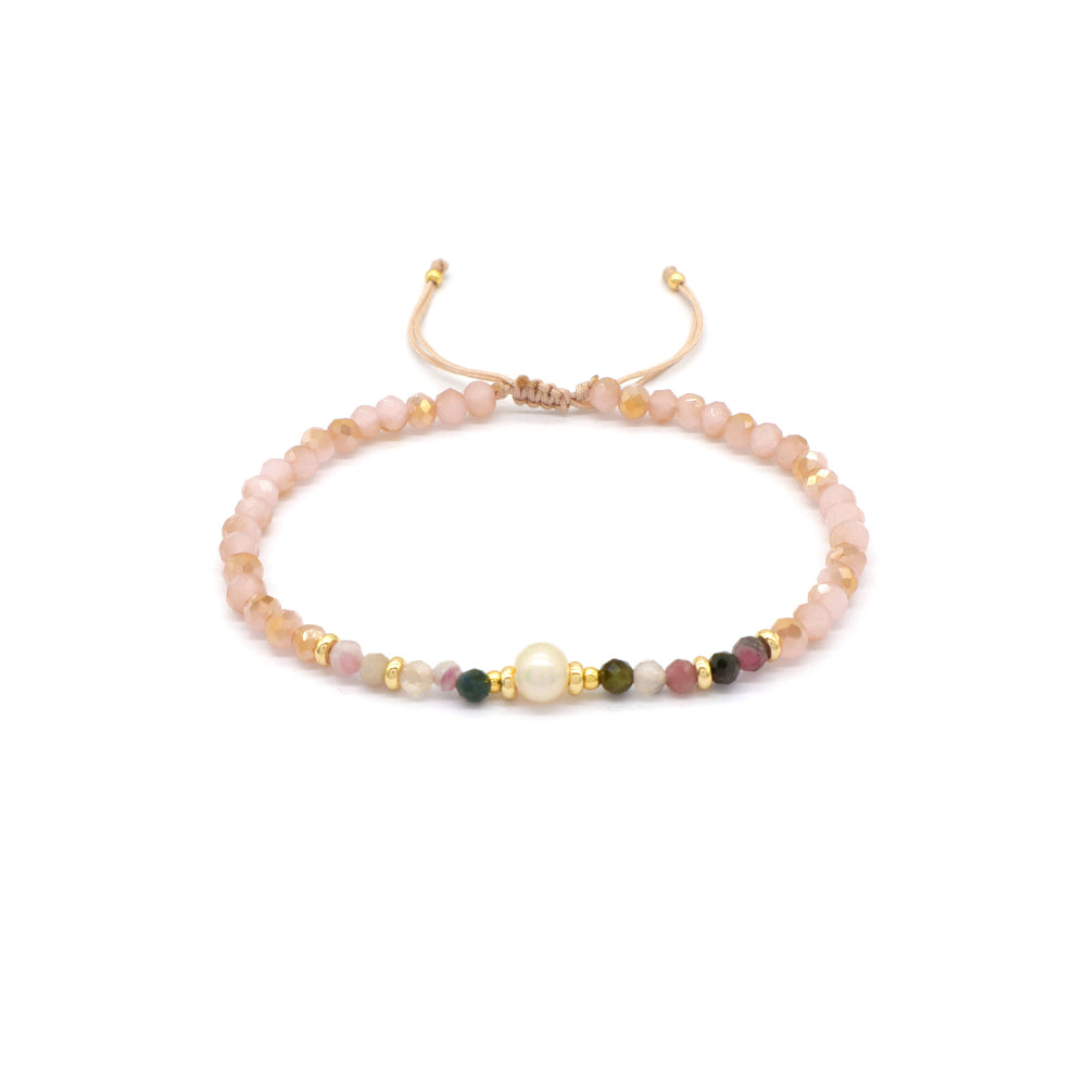 OEM Customized Fashion Handmade Wholesale Women Macrame Gold Plated Charm Adjustable Fresh Water Pearl Natural Stone Bracelet