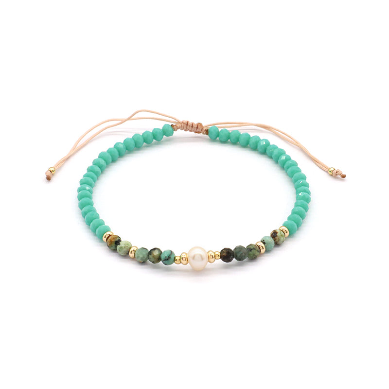 OEM Customized Fashion Handmade Wholesale Women Macrame Gold Plated Charm Adjustable Fresh Water Pearl Natural Stone Bracelet