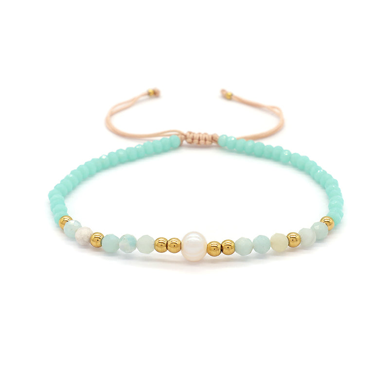 OEM Customized Fashion Handmade Wholesale Women Macrame Gold Plated Charm Adjustable Fresh Water Pearl Natural Stone Bracelet