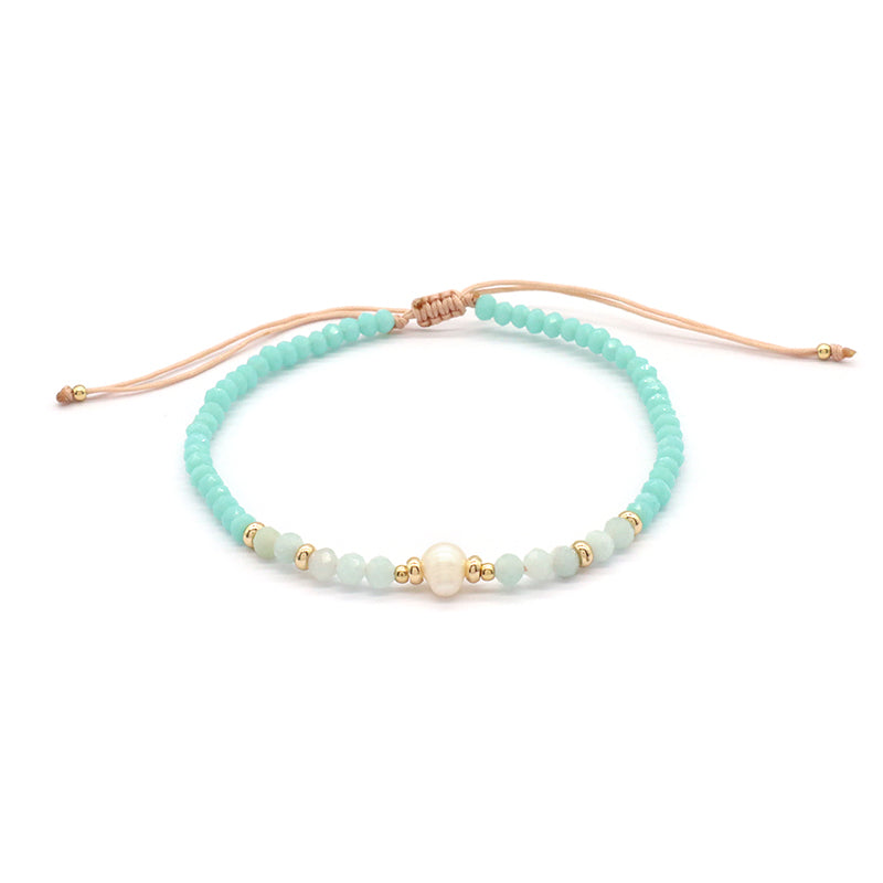 OEM Customized Fashion Handmade Wholesale Women Macrame Gold Plated Charm Adjustable Fresh Water Pearl Natural Stone Bracelet