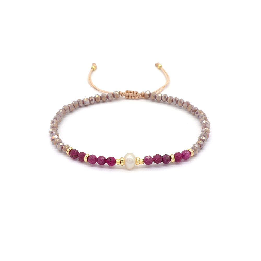 OEM Customized Fashion Handmade Wholesale Women Macrame Gold Plated Charm Adjustable Fresh Water Pearl Natural Stone Bracelet
