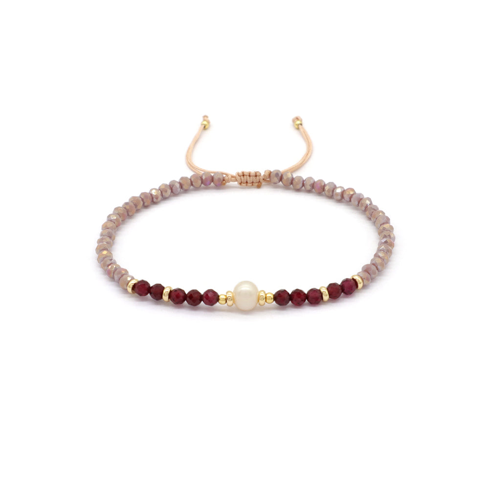 OEM Customized Fashion Handmade Wholesale Women Macrame Gold Plated Charm Adjustable Fresh Water Pearl Natural Stone Bracelet