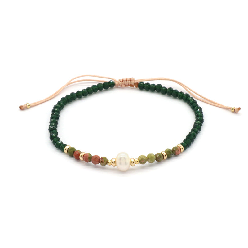 OEM Customized Fashion Handmade Wholesale Women Macrame Gold Plated Charm Adjustable Fresh Water Pearl Natural Stone Bracelet