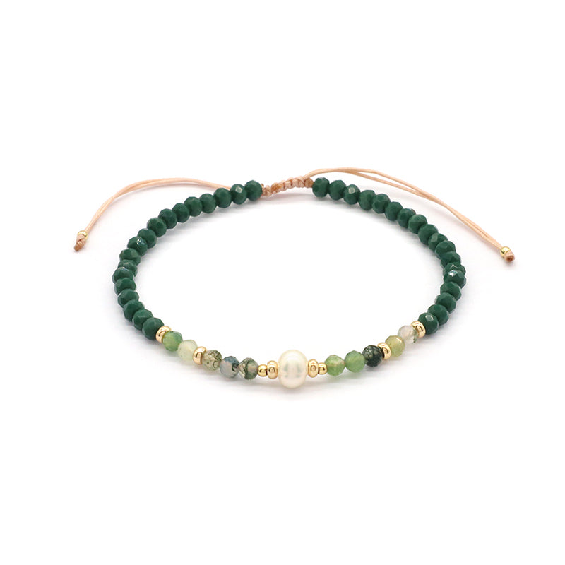 OEM Customized Fashion Handmade Wholesale Women Macrame Gold Plated Charm Adjustable Fresh Water Pearl Natural Stone Bracelet