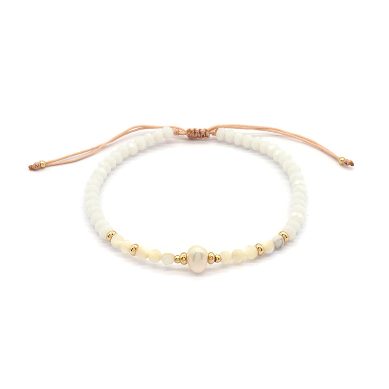 OEM Customized Fashion Handmade Wholesale Women Macrame Gold Plated Charm Adjustable Fresh Water Pearl Natural Stone Bracelet