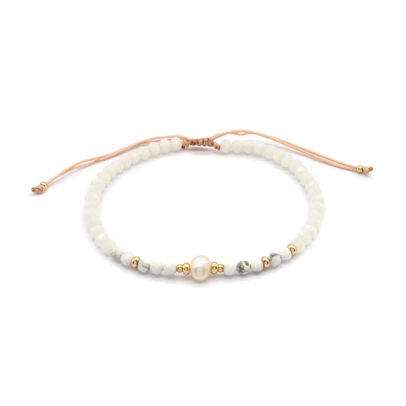 OEM Customized Fashion Handmade Wholesale Women Macrame Gold Plated Charm Adjustable Fresh Water Pearl Natural Stone Bracelet