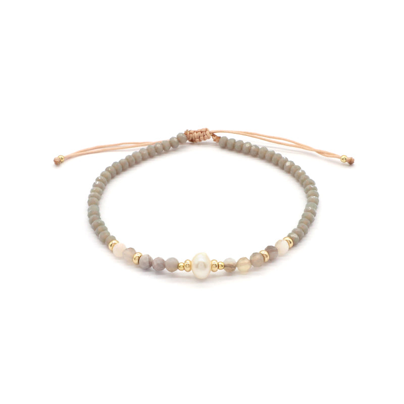 OEM Customized Fashion Handmade Wholesale Women Macrame Gold Plated Charm Adjustable Fresh Water Pearl Natural Stone Bracelet