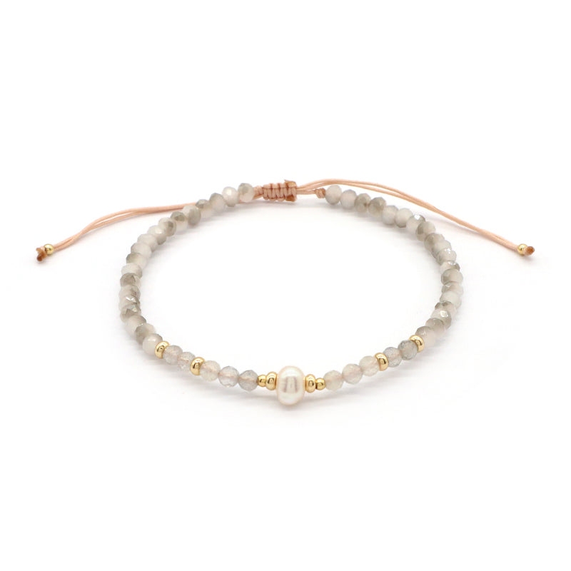 OEM Customized Fashion Handmade Wholesale Women Macrame Gold Plated Charm Adjustable Fresh Water Pearl Natural Stone Bracelet