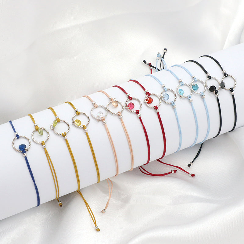 Manufacture Custom Various Color Handmade OEM Fashion Gift Braided Rope Adjustable 925 Silver Sterling Round Charm CZ Bracelet