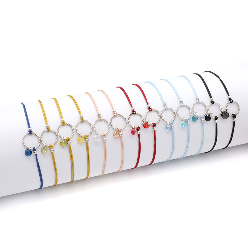 Manufacture Custom Various Color Handmade OEM Fashion Gift Braided Rope Adjustable 925 Silver Sterling Round Charm CZ Bracelet