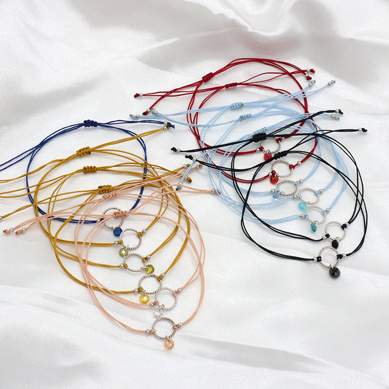 Manufacture Custom Various Color Handmade OEM Fashion Gift Braided Rope Adjustable 925 Silver Sterling Round Charm CZ Bracelet