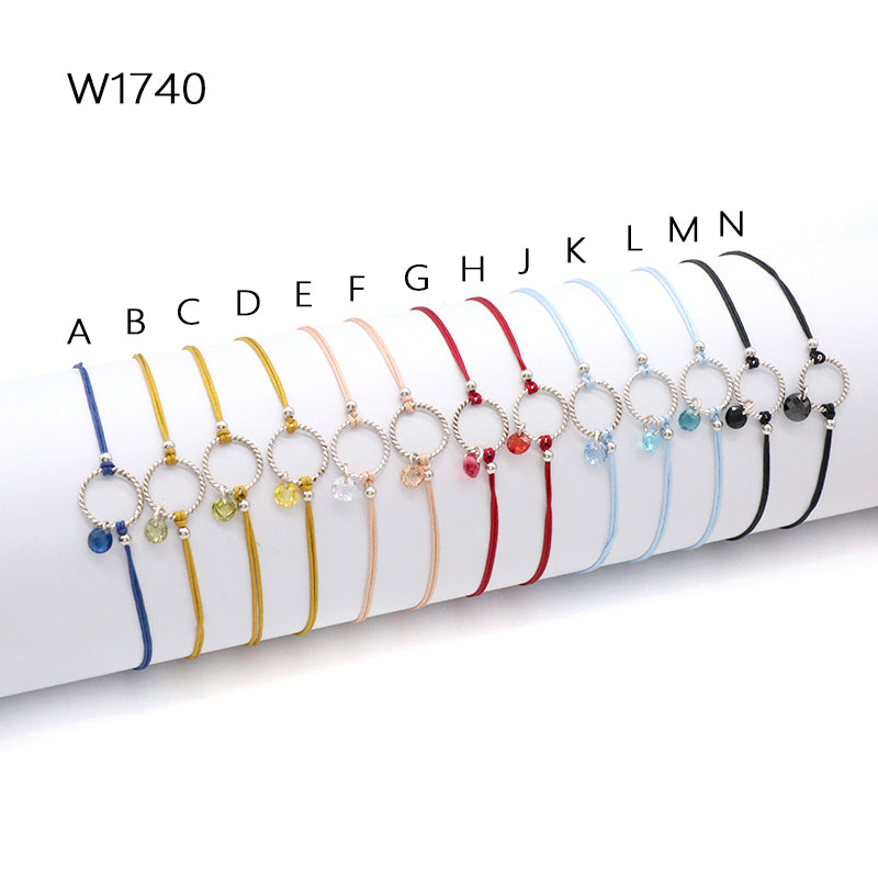 Manufacture Custom Various Color Handmade OEM Fashion Gift Braided Rope Adjustable 925 Silver Sterling Round Charm CZ Bracelet