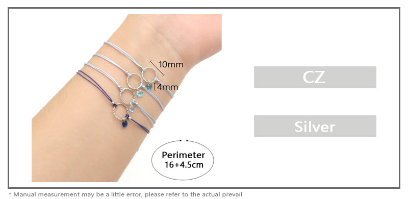 Manufacture Custom Various Color Handmade OEM Fashion Gift Braided Rope Adjustable 925 Silver Sterling Round Charm CZ Bracelet