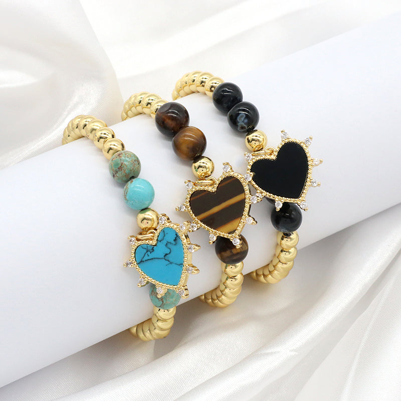 Hot Selling New Wholesale OEM Custom Handmade China Factory Fashion Gold Plated Bead Charm Natural Stone Bracelet For Gift Women