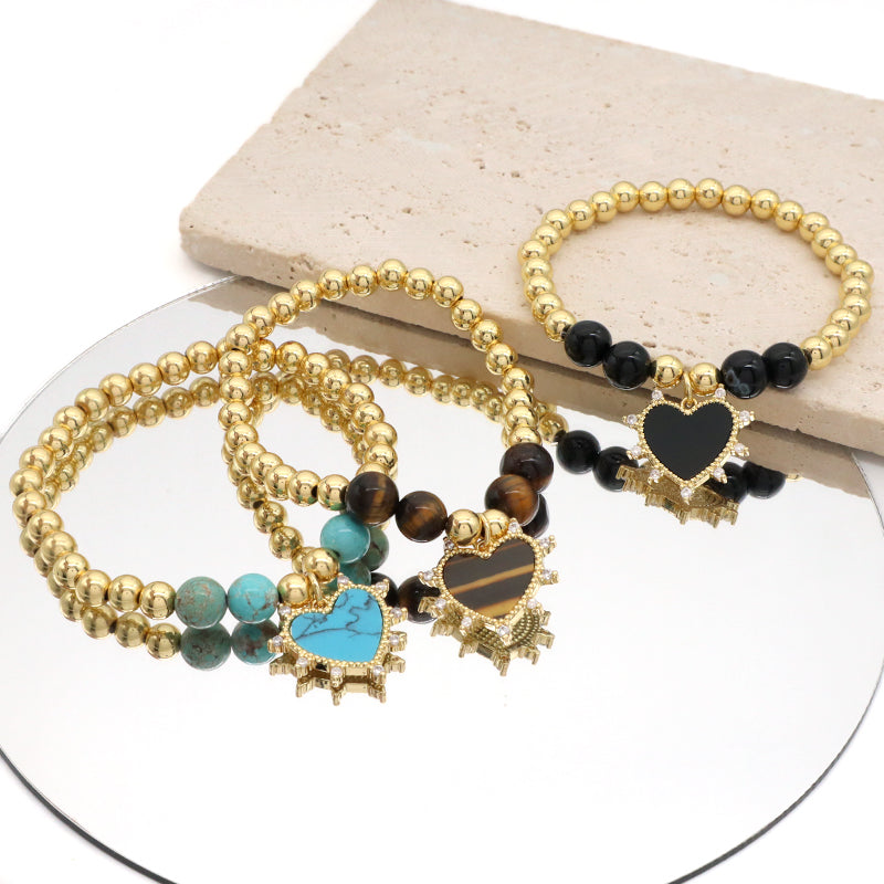 Hot Selling New Wholesale OEM Custom Handmade China Factory Fashion Gold Plated Bead Charm Natural Stone Bracelet For Gift Women