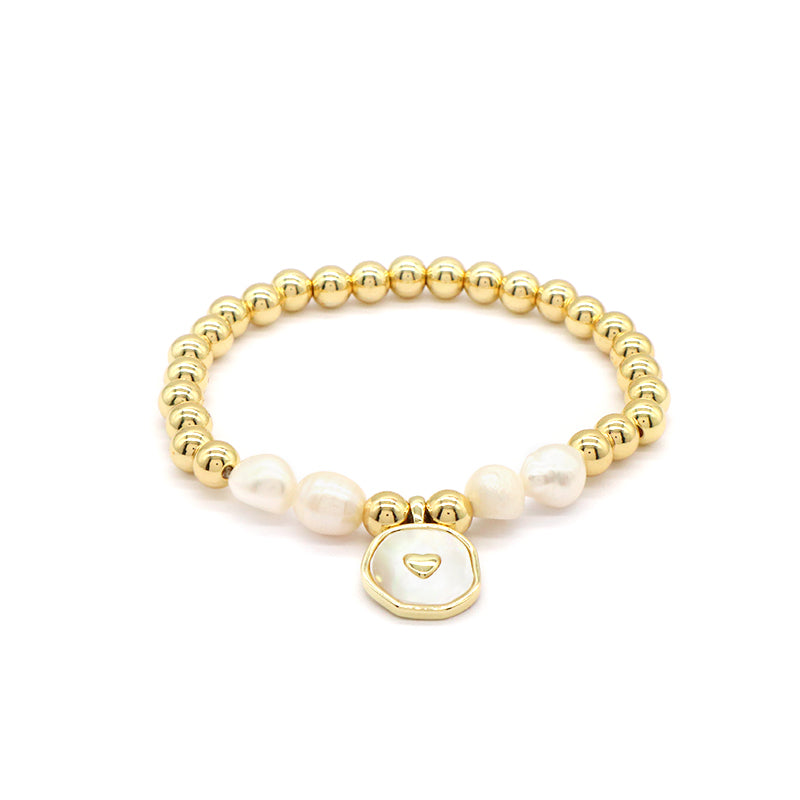 Gold Plated Brass Bead Handmade Custom Women Gift Natural Fresh Water Pearl Bracelet With Enamel Charm