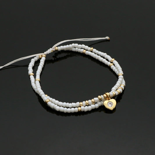 Wholesale OEM White Customized New Factory Gift Women Woven Handmade Fashion Gold Plated CZ Heart Charm Seed Beads Bracelet