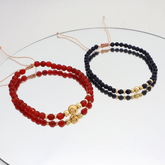 Handmade OEM Custom Fashion Factory Wholesale Women Macrame Gold Plated Ball Charm Adjustable 3MM 4MM Bead Natural Stone Bracelet