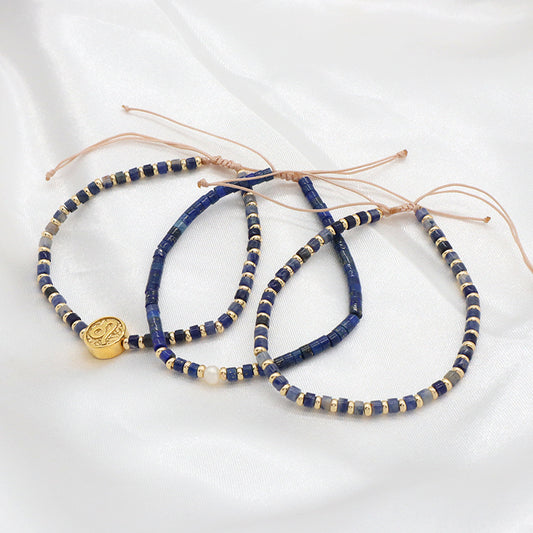 Wholesale Handmade OEM Custom Fashion Women Gold Plated Charm Adjustable Bead Natural Stone Macrame Bracelet