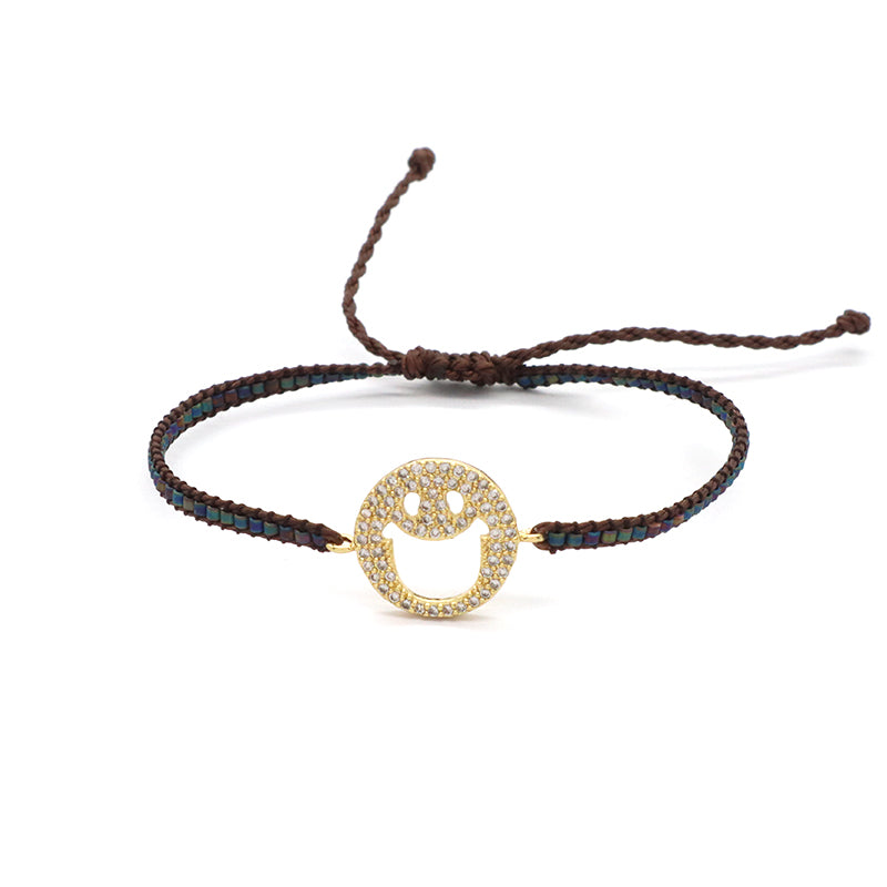 OEM Custom Wholesale Handmade Adjustable CZ Woven Gift Macrame Hand Heart Evil Eyes Smiling Face Charm Miyuki Beads Bracelet