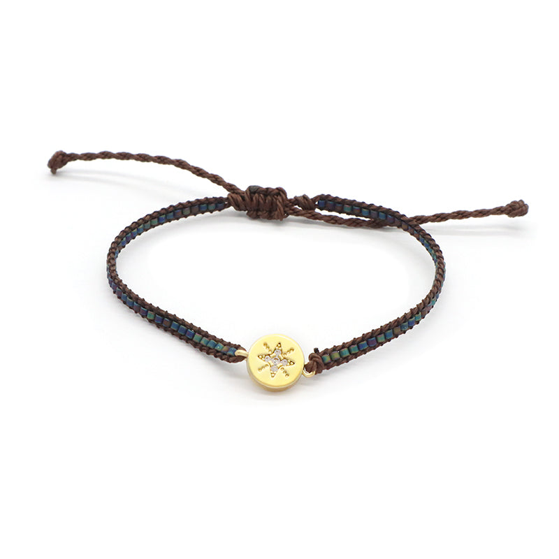 OEM Custom Wholesale Handmade Adjustable CZ Woven Gift Macrame Hand Heart Evil Eyes Smiling Face Charm Miyuki Beads Bracelet