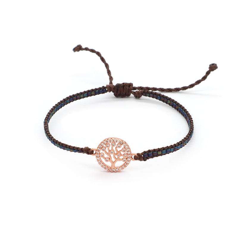 Handmade OEM Custom Wholesale Adjustable CZ Woven Gift Macrame Hand Life Tree Evil Eyes Cross Hand Charm Miyuki Beads Bracelet