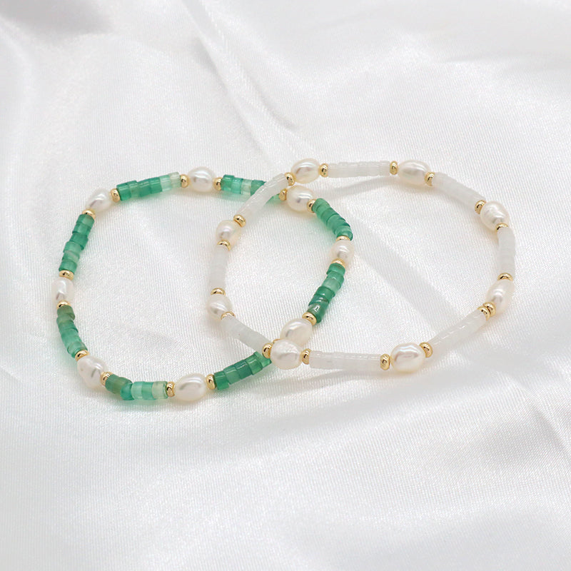 OEM Wholesale Customized Women Handmade Fashionable Gold Plated Fresh Water Pearl Nature Stone Bead Bracelet For Gift