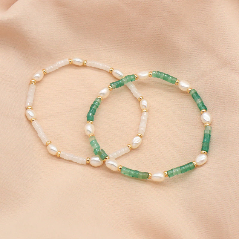 OEM Wholesale Customized Women Handmade Fashionable Gold Plated Fresh Water Pearl Nature Stone Bead Bracelet For Gift