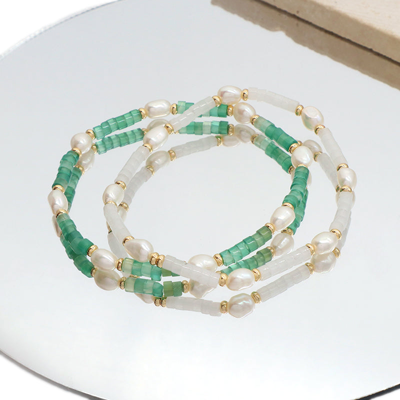 OEM Wholesale Customized Women Handmade Fashionable Gold Plated Fresh Water Pearl Nature Stone Bead Bracelet For Gift