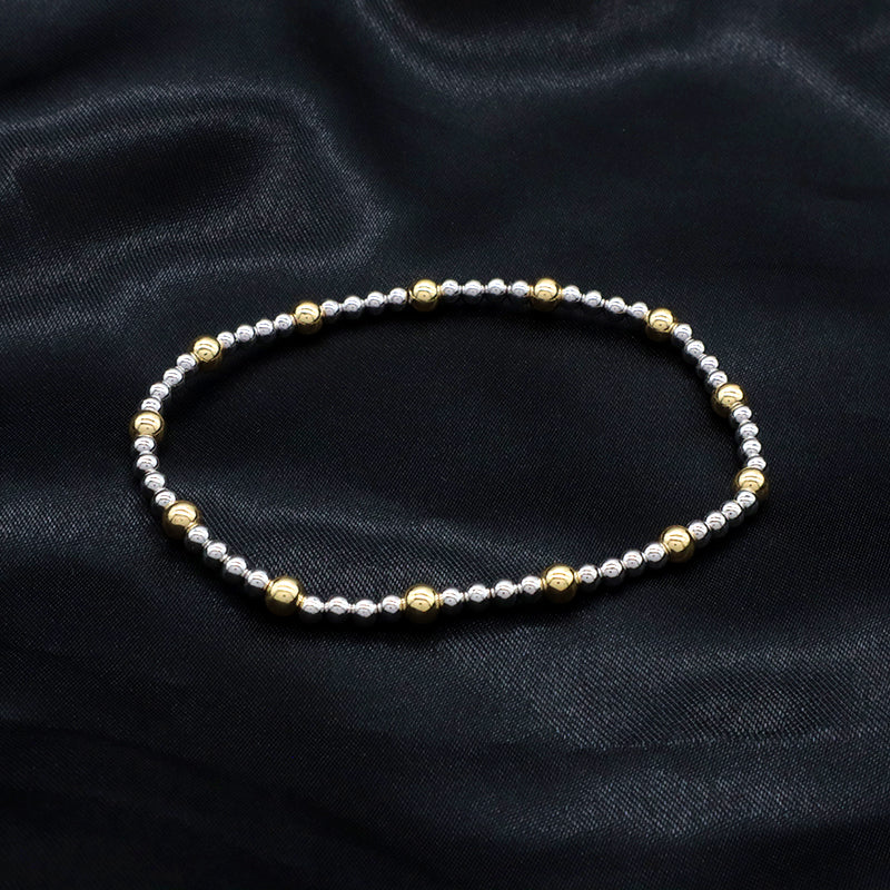 Classic Design Handmade Fashionable Women Jewelry Oem Custom Gift Rhodium Gold Plated Elastic Brass Beads Bracelet