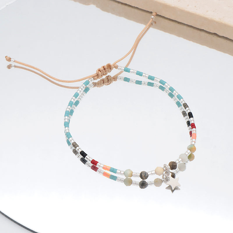 OEM Customized Handmade Wholesale Adjustable 925 Sterling Silver Woven Macrame Miyuki Natural Stone Beads Bracelet For Gift