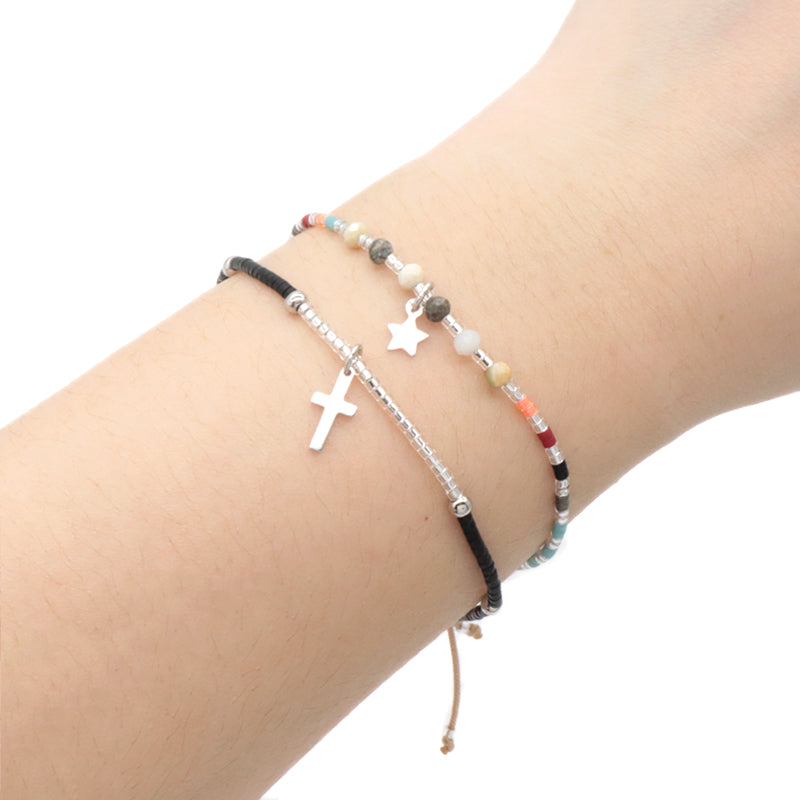 OEM Customized Handmade Wholesale Adjustable 925 Sterling Silver Woven Macrame Miyuki Natural Stone Beads Bracelet For Gift