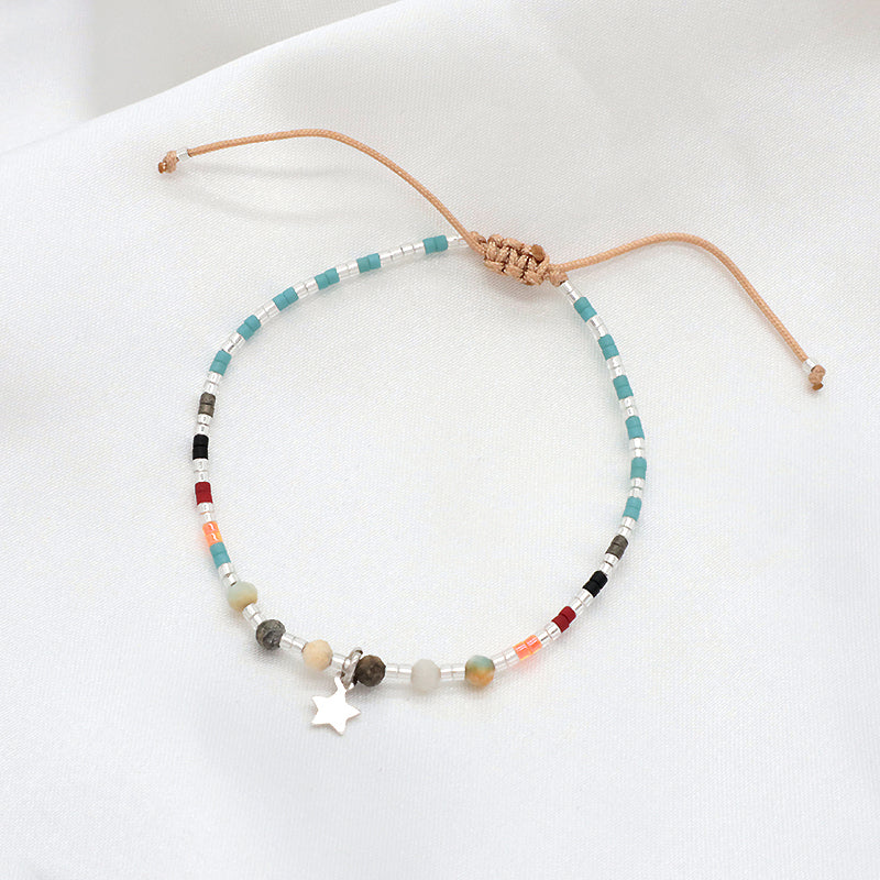 OEM Customized Handmade Wholesale Adjustable 925 Sterling Silver Woven Macrame Miyuki Natural Stone Beads Bracelet For Gift