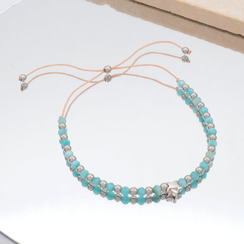 Handmade Wholesale OEM Customized Fashion Women Natural Stone 925 Sterling Silver Plated Star Charm Adjustable Natural Stone Bead Macrame Bracelet