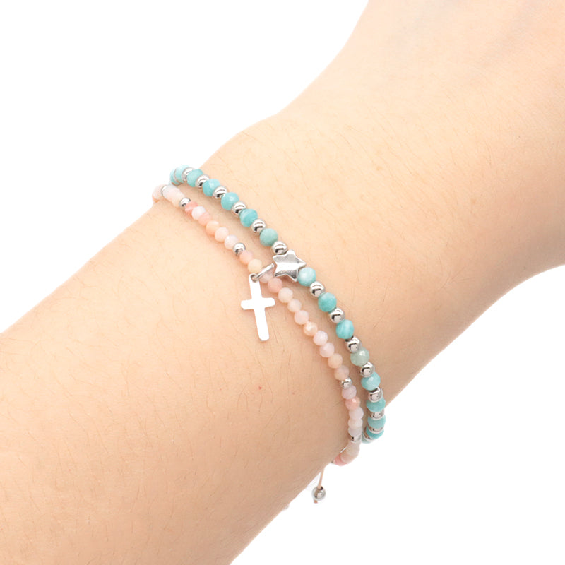 Handmade Wholesale OEM Customized Fashion Women Natural Stone 925 Sterling Silver Plated Star Charm Adjustable Natural Stone Bead Macrame Bracelet