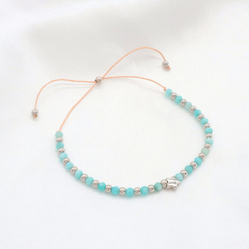 Handmade Wholesale OEM Customized Fashion Women Natural Stone 925 Sterling Silver Plated Star Charm Adjustable Natural Stone Bead Macrame Bracelet