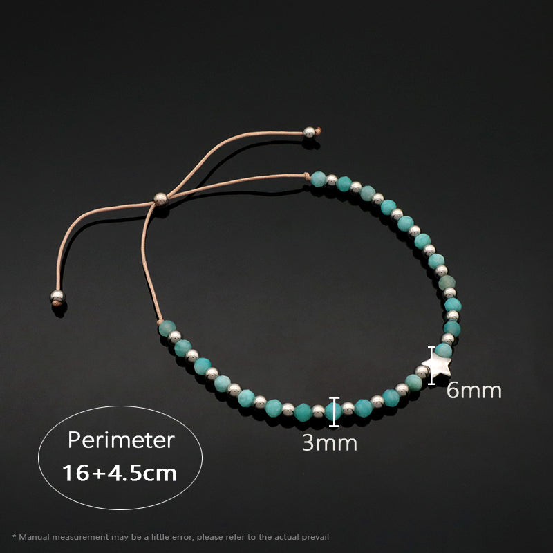Handmade Wholesale OEM Customized Fashion Women Natural Stone 925 Sterling Silver Plated Star Charm Adjustable Natural Stone Bead Macrame Bracelet