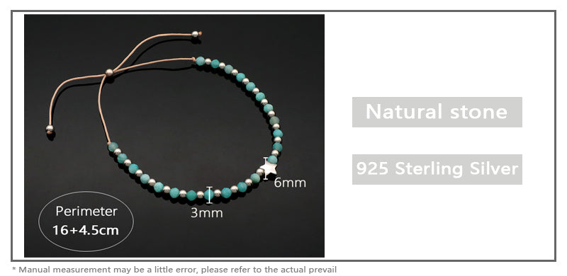 Handmade Wholesale OEM Customized Fashion Women Natural Stone 925 Sterling Silver Plated Star Charm Adjustable Natural Stone Bead Macrame Bracelet