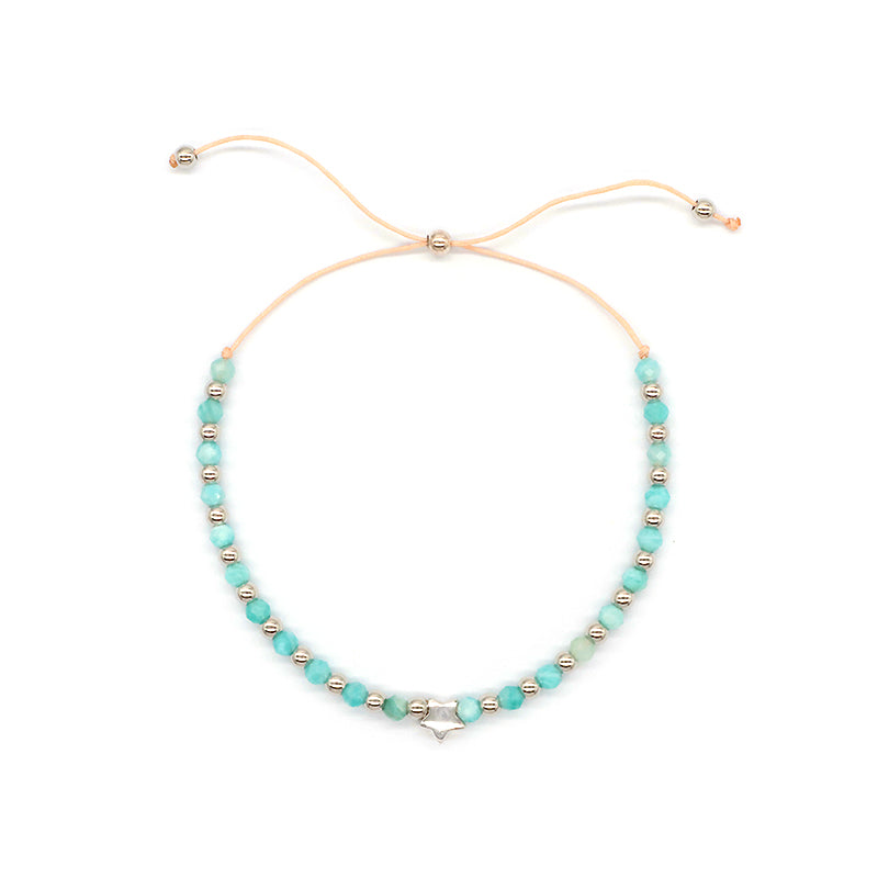 Handmade Wholesale OEM Customized Fashion Women Natural Stone 925 Sterling Silver Plated Star Charm Adjustable Natural Stone Bead Macrame Bracelet