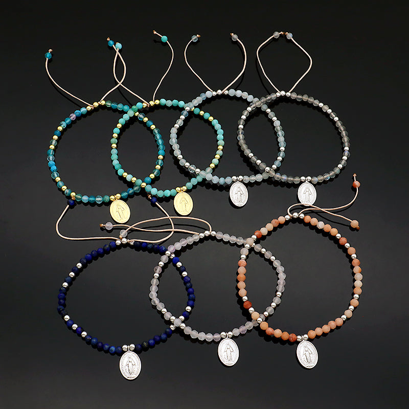 Custom Handmade Gold Plated 925 Sterling Silver Pendant Natural Stone Bead Bracelet