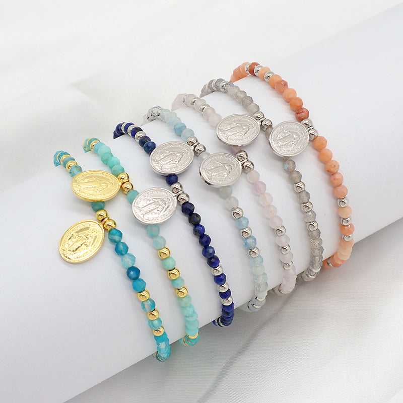 Custom Handmade Gold Plated 925 Sterling Silver Pendant Natural Stone Bead Bracelet